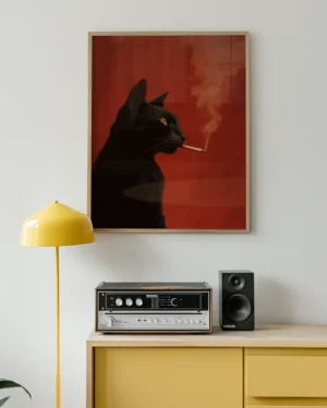 Vintage Black Cat Smoking Printable Poster