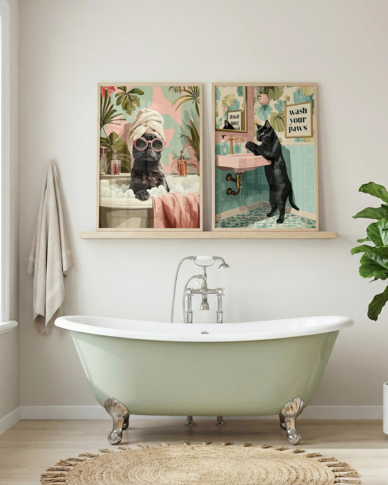 Black Cat Bathroom Printable Poster Set of 6