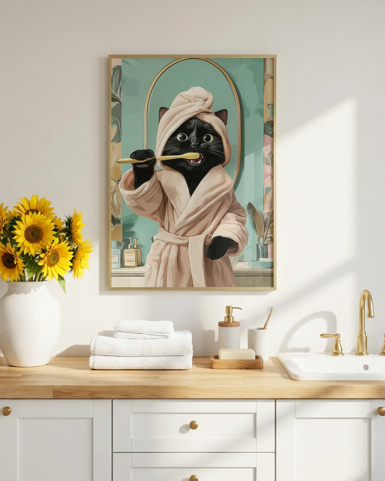 Black Cat Brushing Teeth Printable Poster
