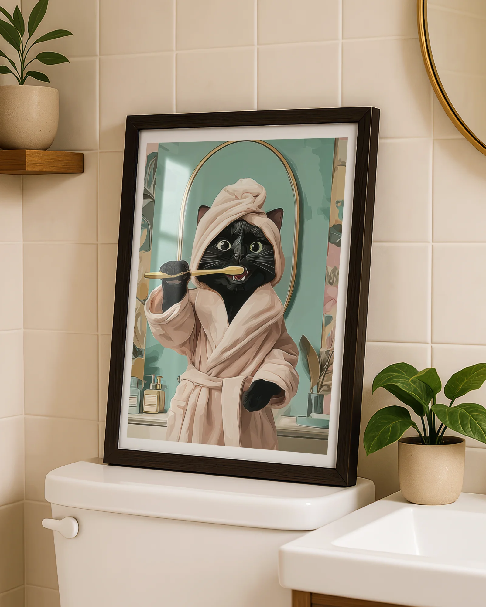 Black Cat Brushing Teeth Printable Cat Poster
