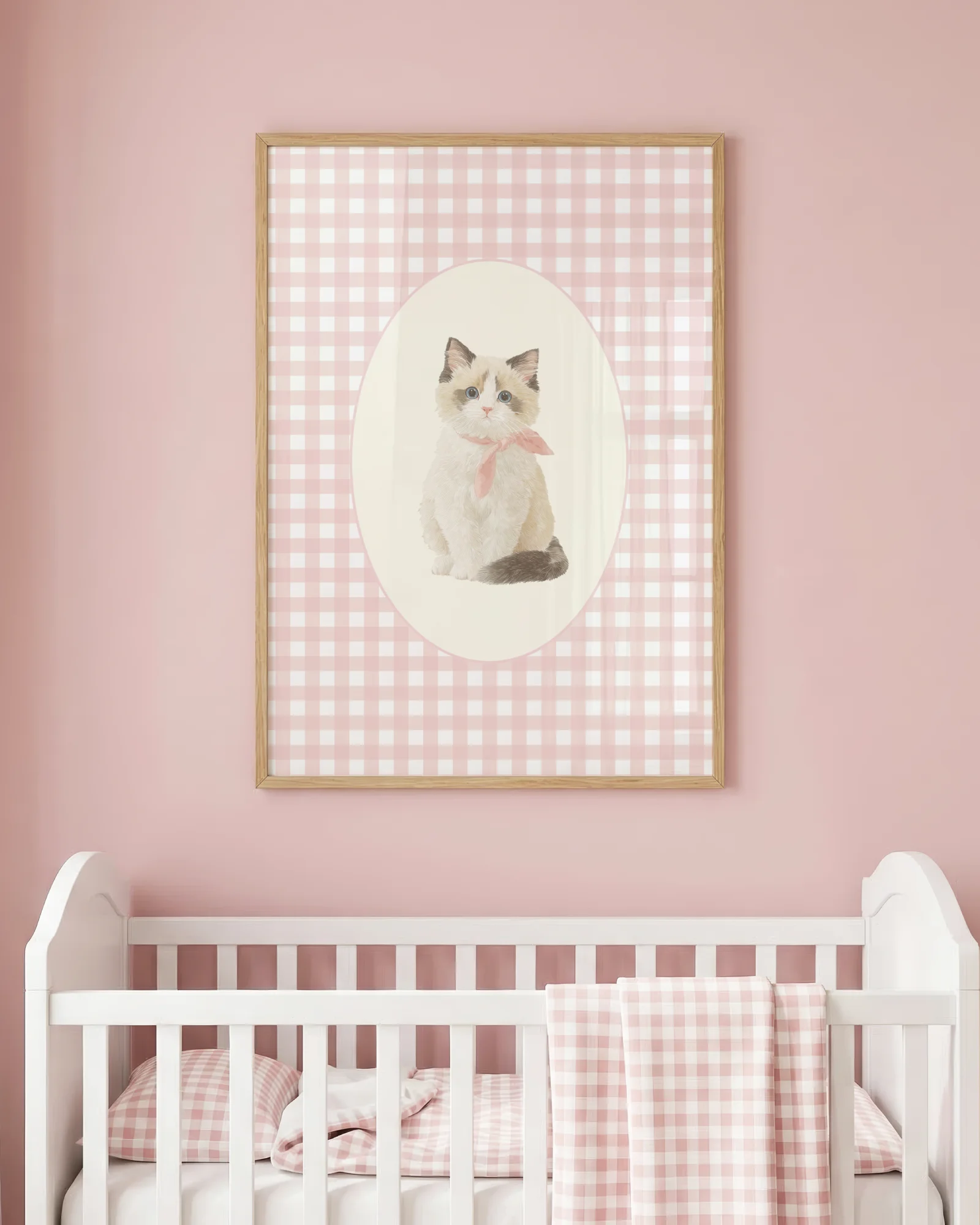 Ragdoll Kitten Pink Gingham Nursery Printable Cat Poster