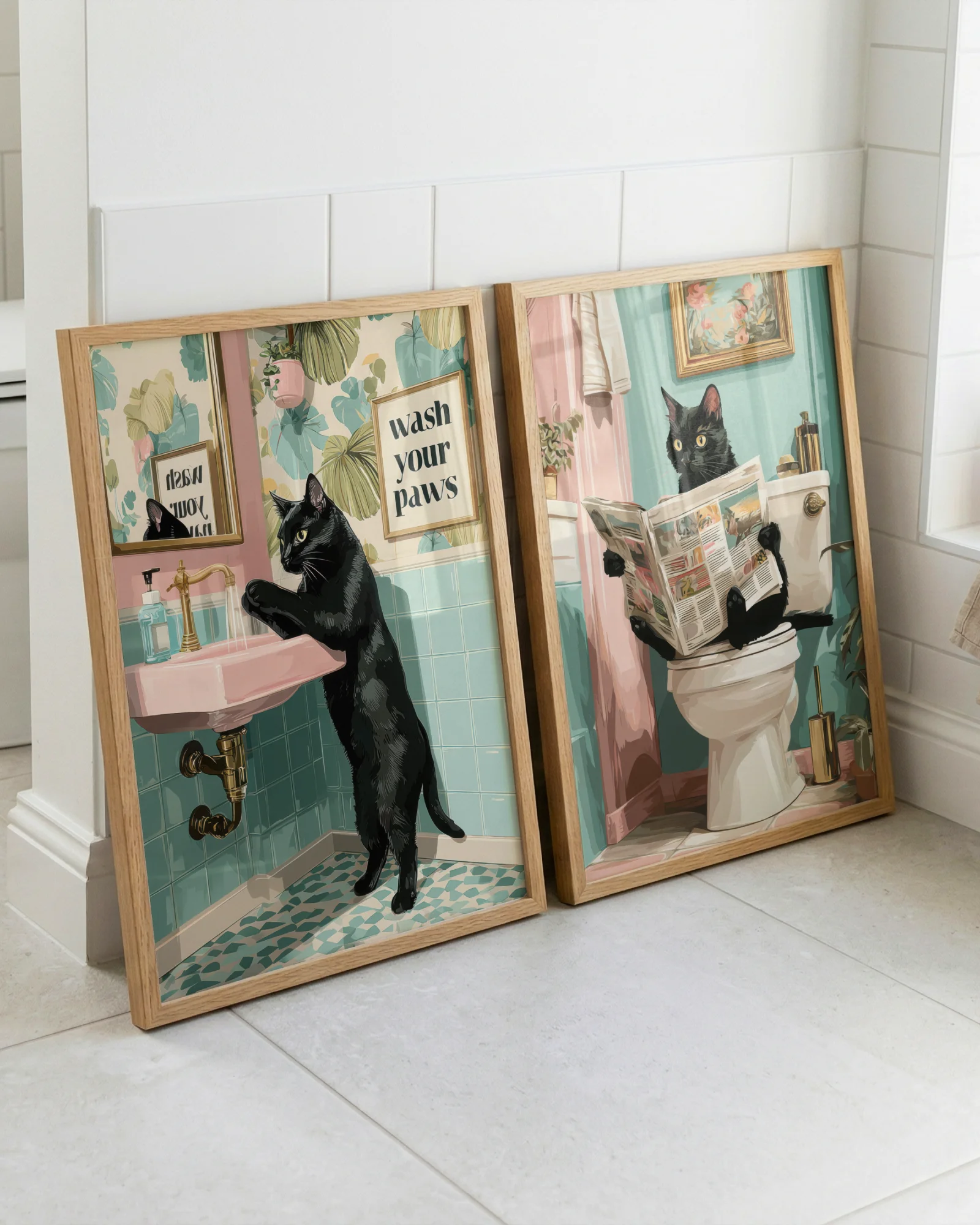 Black Cat Bathroom Printable Poster Set of 6