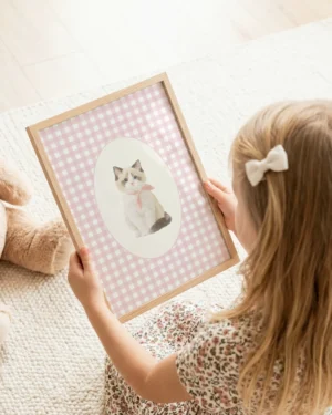 Ragdoll Kitten Pink Gingham Nursery Printable Cat Poster