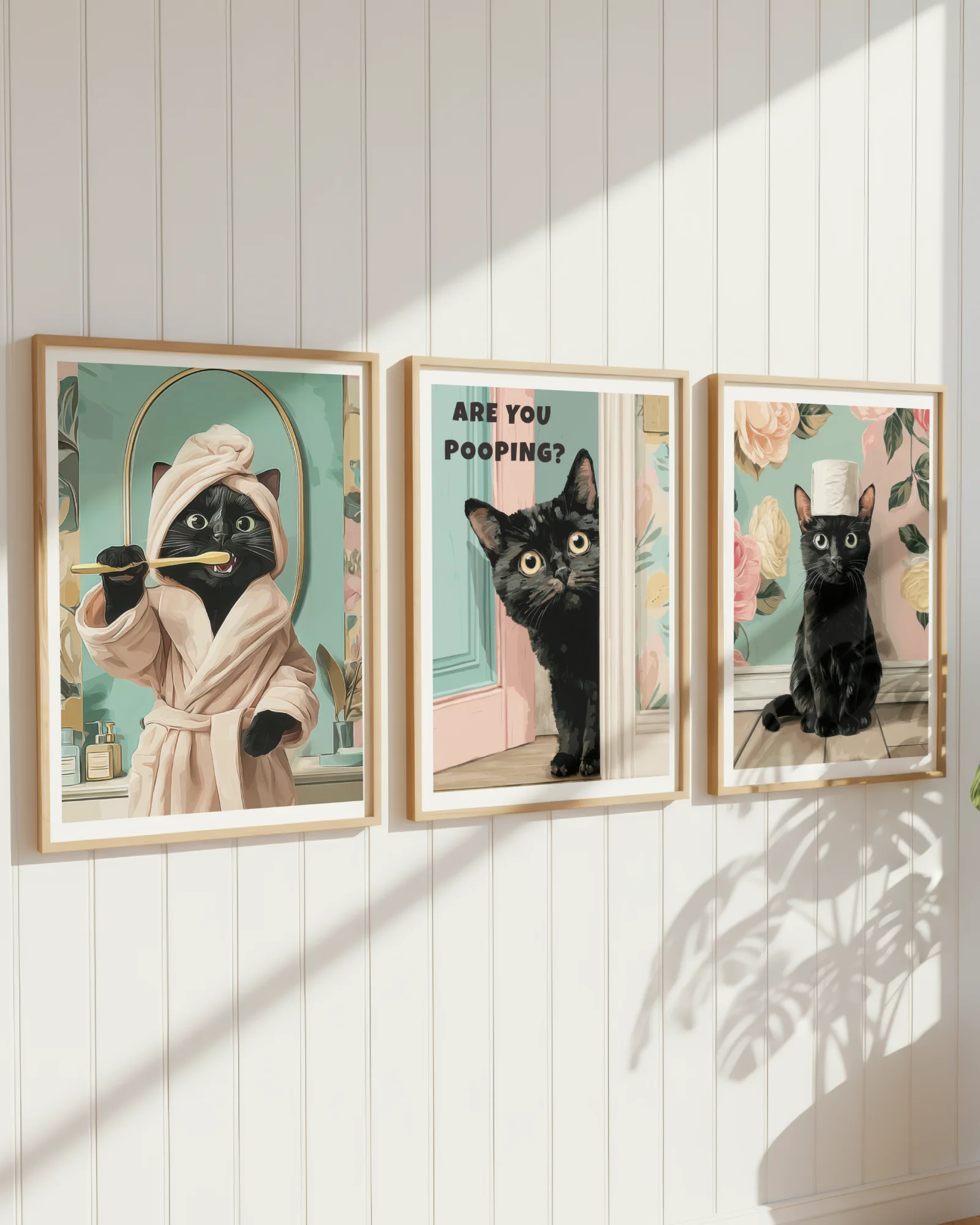 Funny Black Cat Bathroom Printable Posters Set of 3