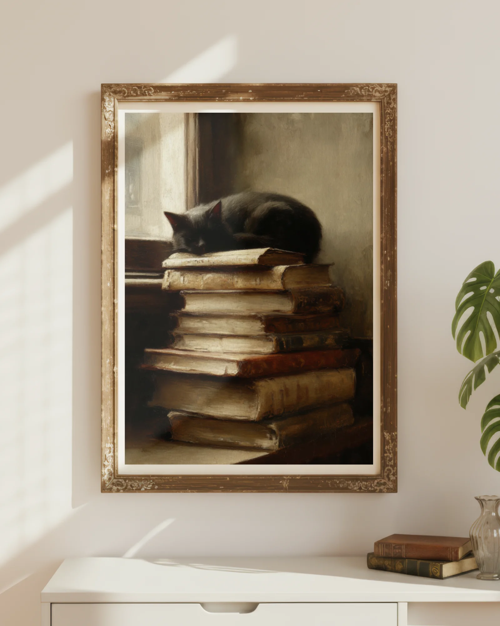 Vintage Black Cat and Book Printable Cat Poster