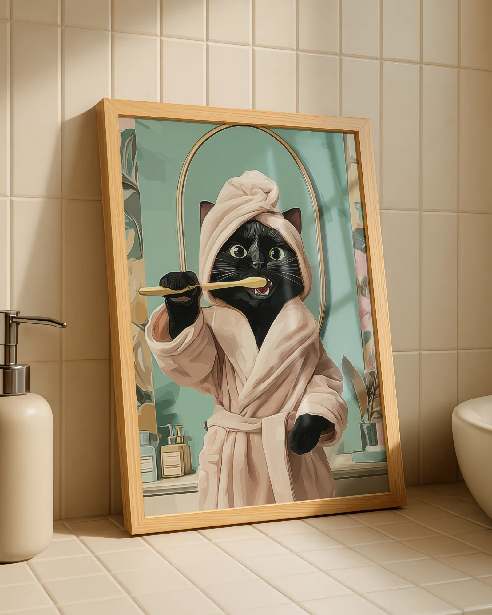 Black Cat Brushing Teeth Printable Cat Poster