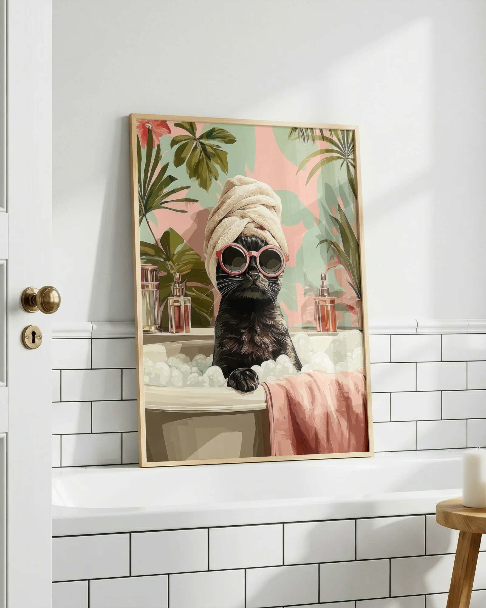 Black Cat in Bubble Bath Bathroom Printable Poster