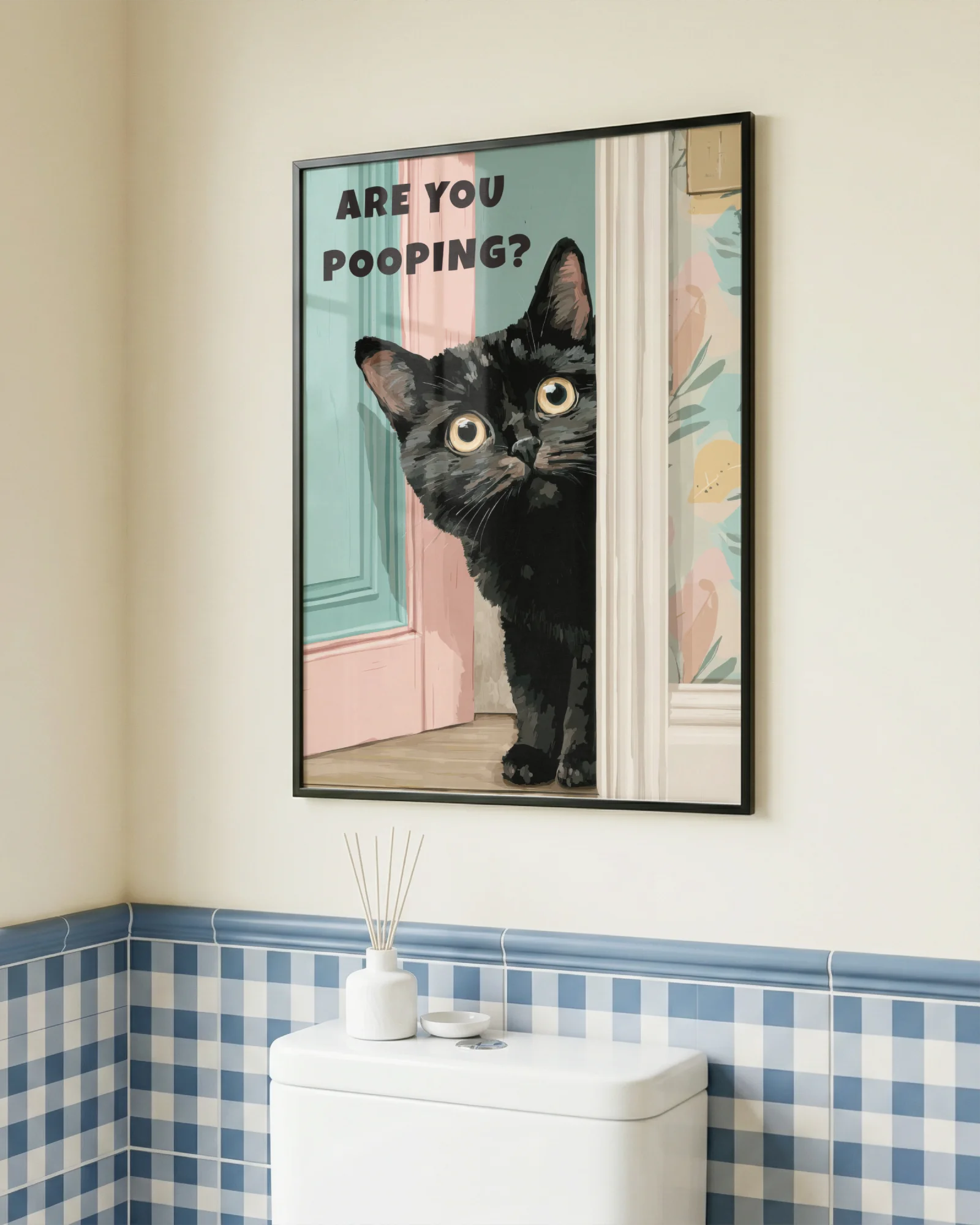 Black Cat Are You Pooping Bathroom Printable Poster