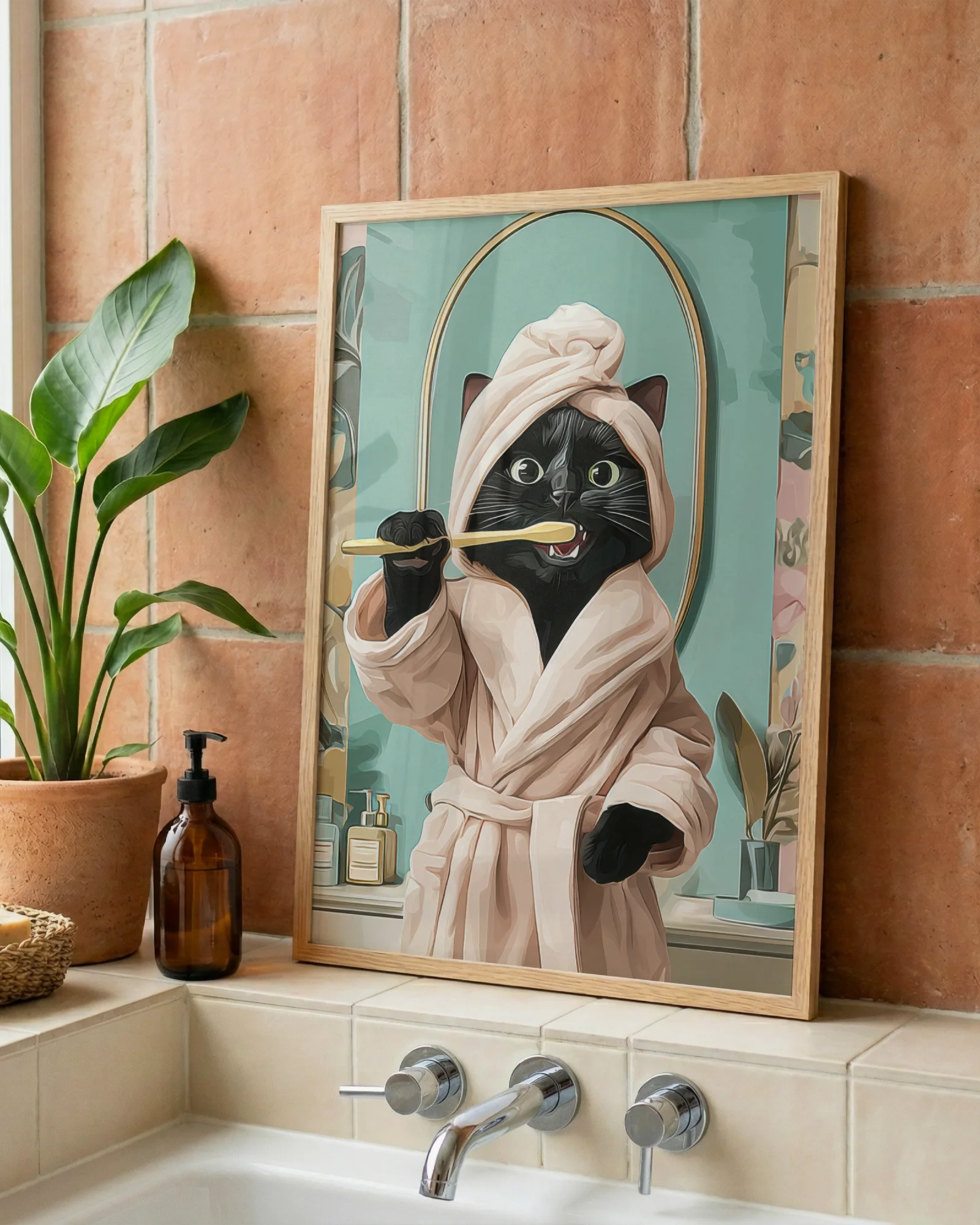 Black Cat Brushing Teeth Printable Poster - Image 4