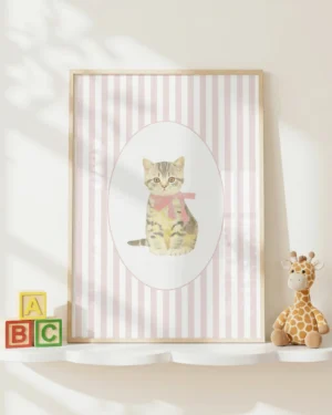 Gray Tabby Kitten Pink Stripe Nursery Printable Cat Poster