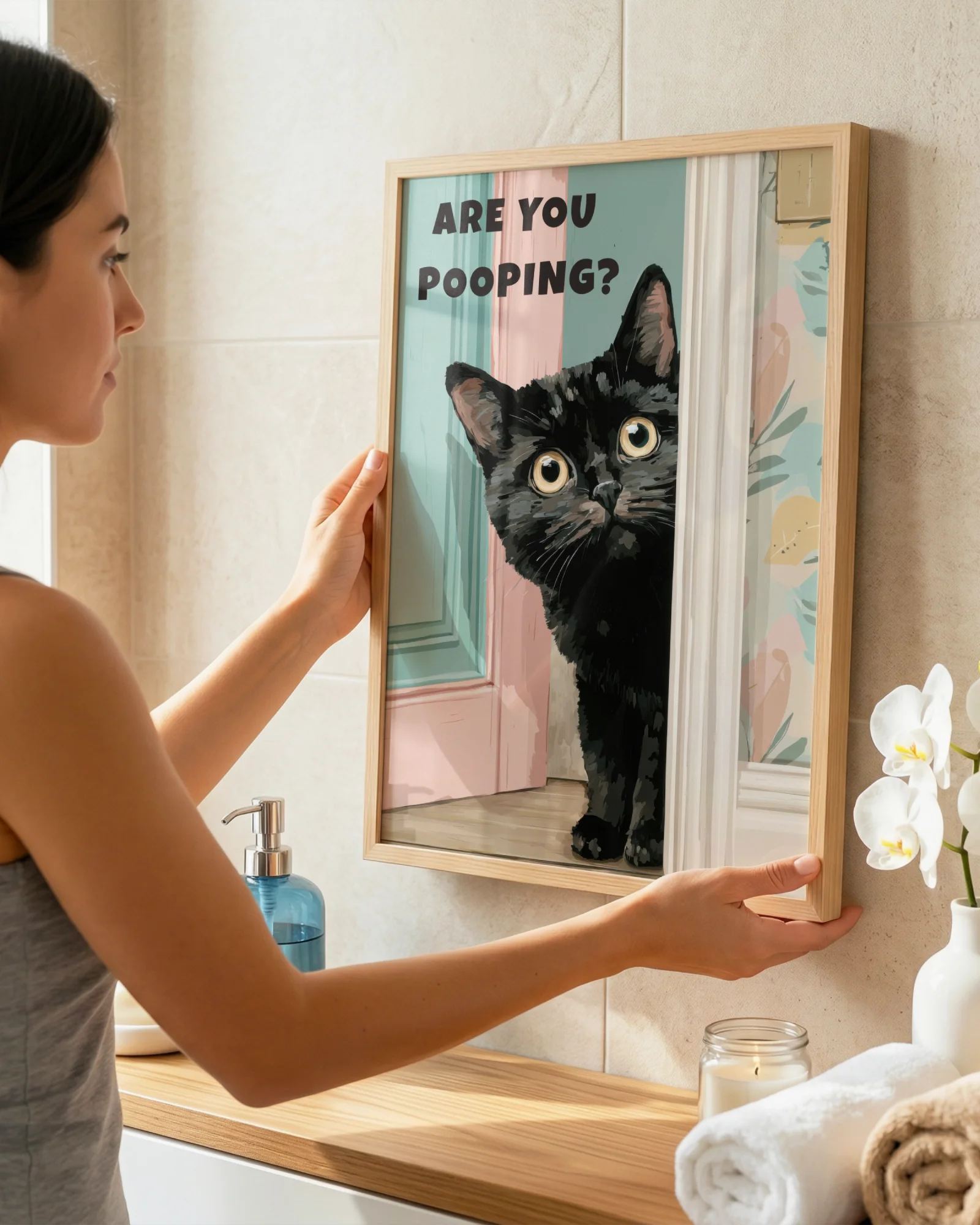 Black Cat Are You Pooping Bathroom Printable Poster