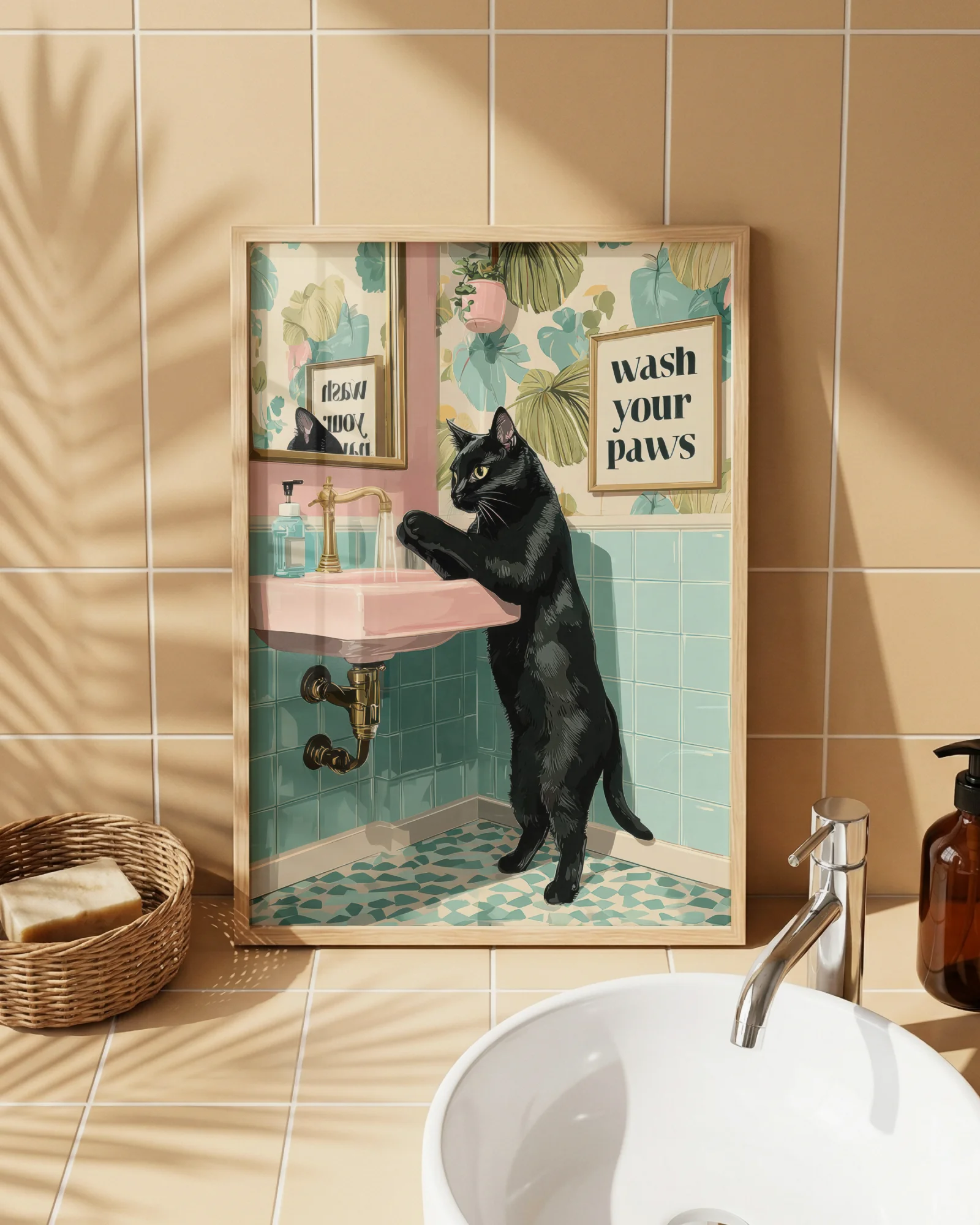 Black Cat Bathroom Printable Poster Set of 6