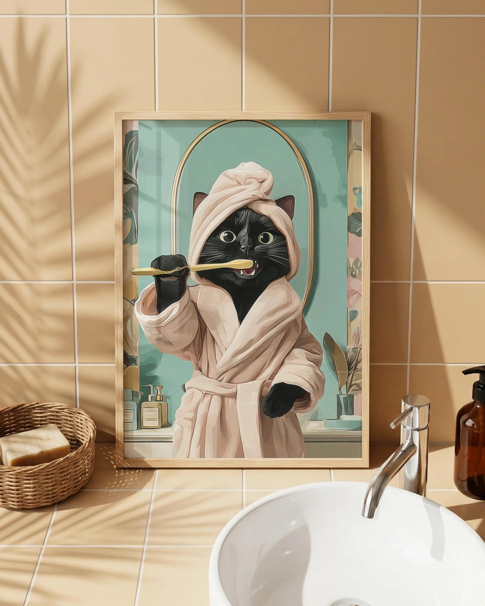 Black Cat Brushing Teeth Printable Poster