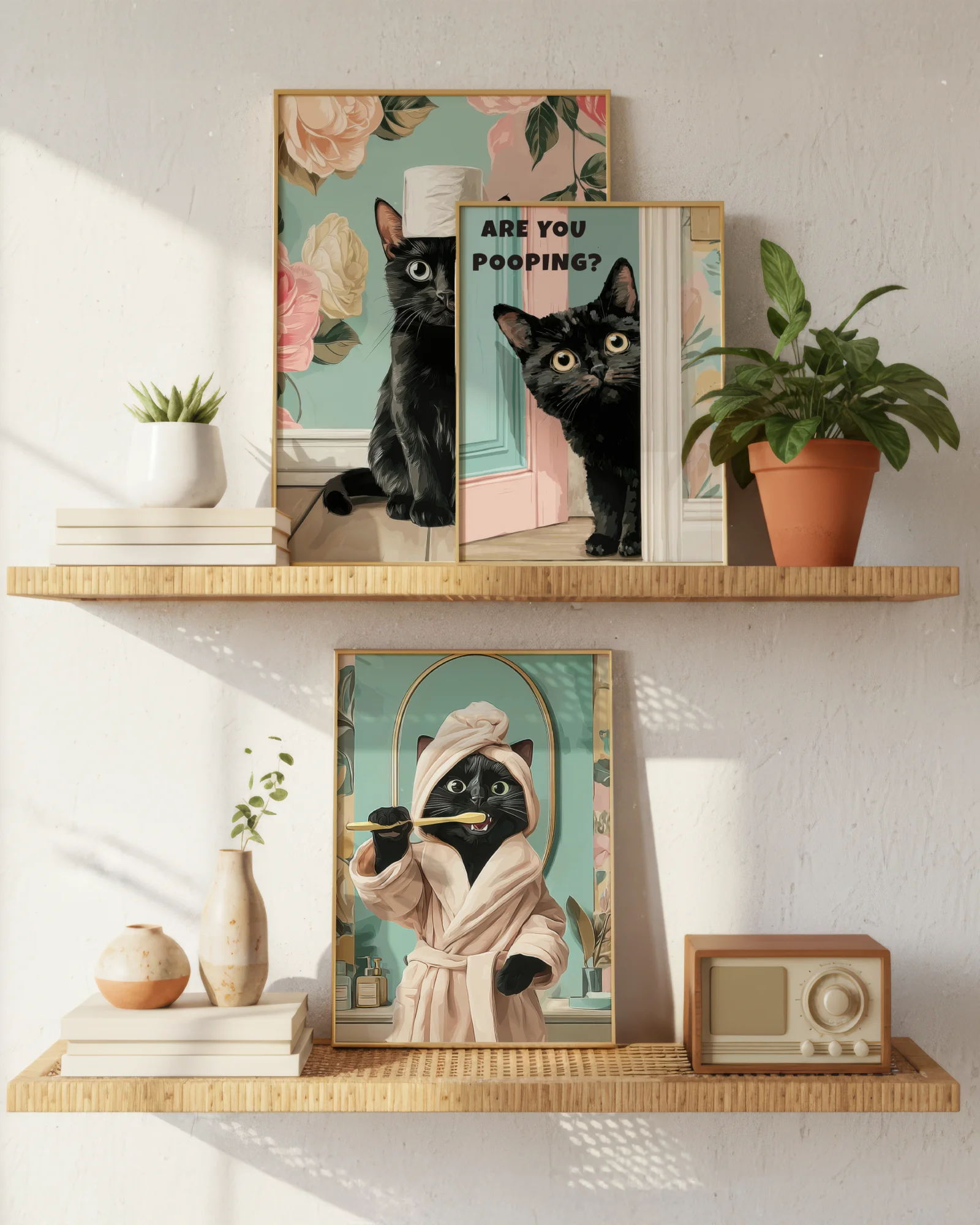 Funny Black Cat Bathroom Printable Posters Set of 3