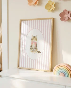 Maine Coon Kitten Pink Stripe Nursery Printable Cat Poster