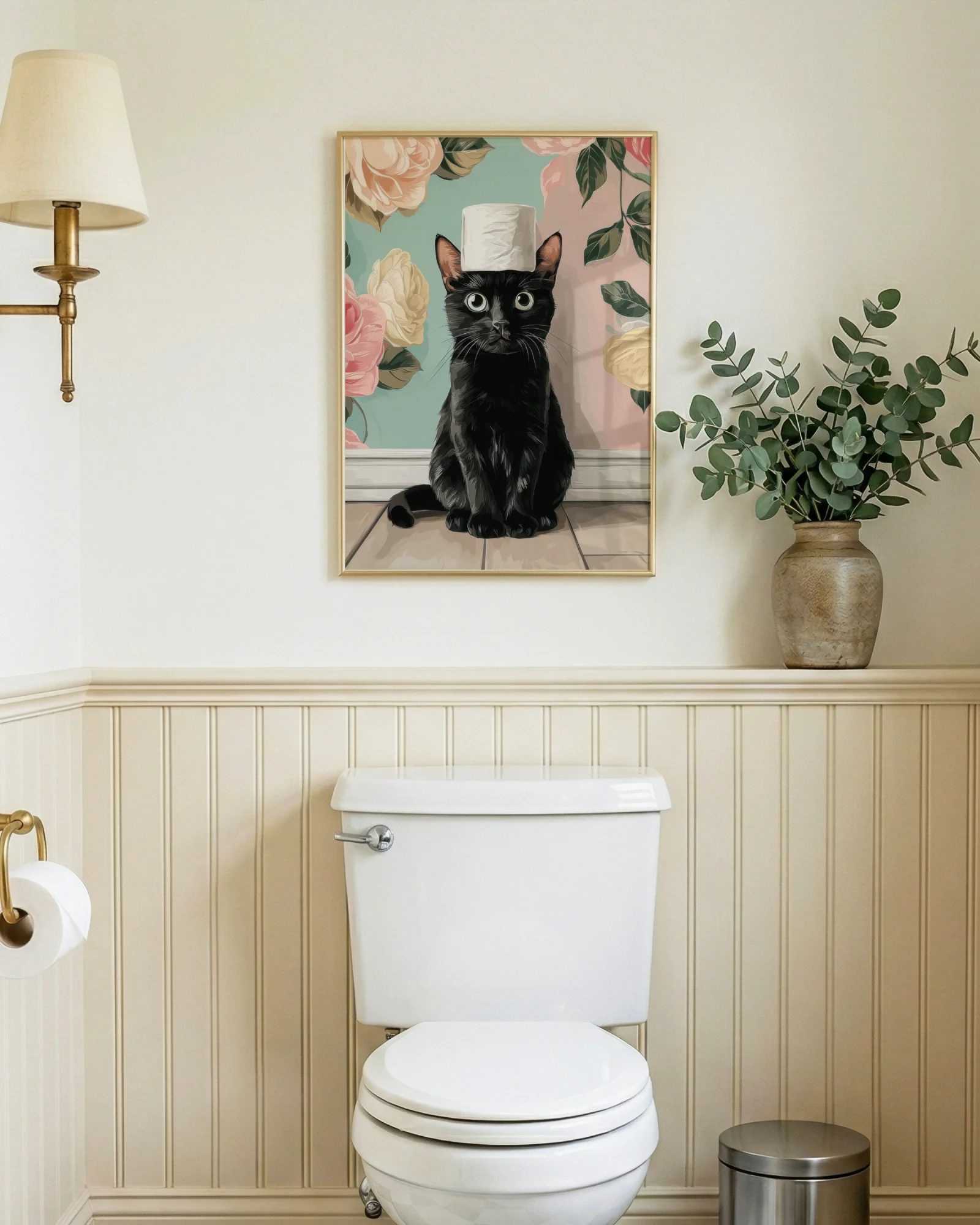 Black Cat with Toilet Paper on Head