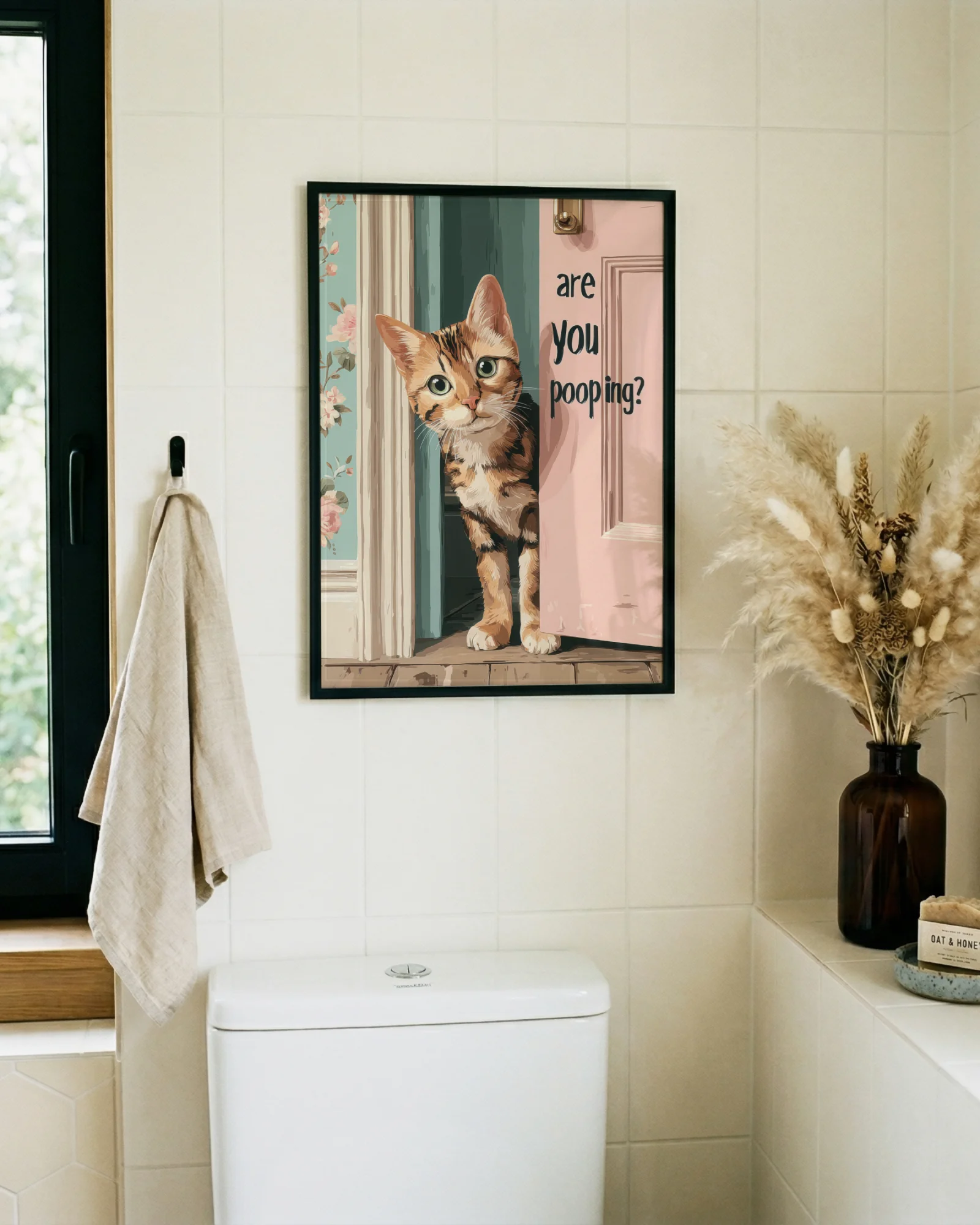 Orange Tabby Cat Are You Pooping Bathroom Printable Poster - Image 3