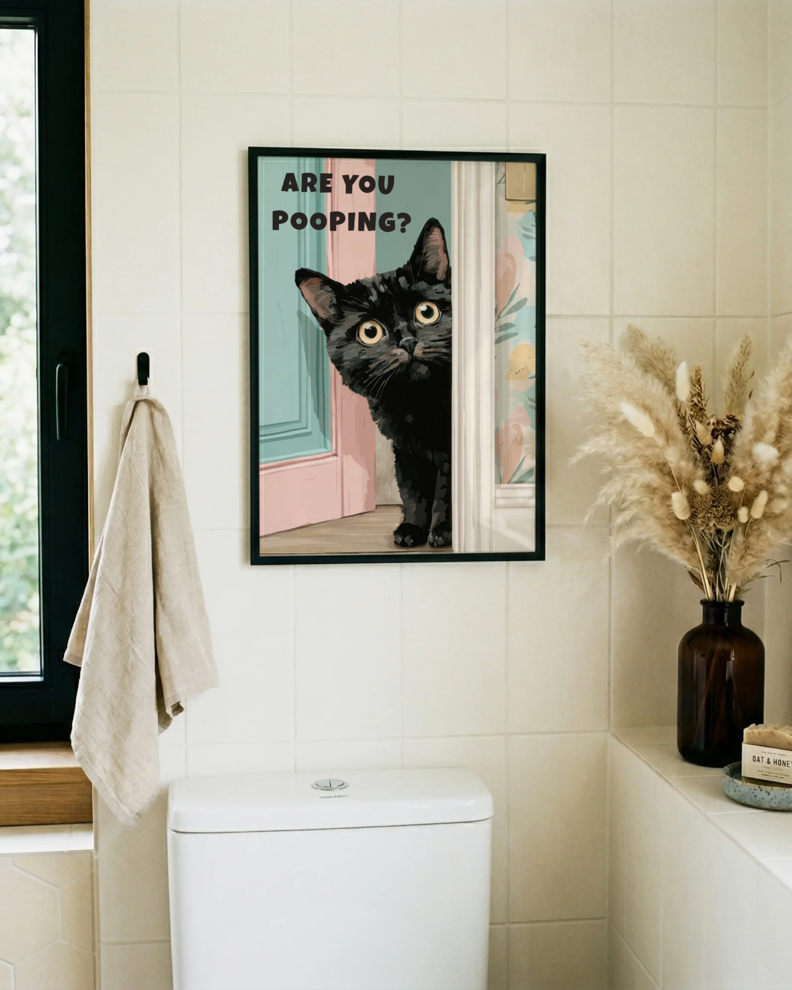 Black Cat Are You Pooping Bathroom Printable Poster
