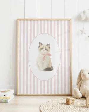 Ragdoll Kitten Pink Stripe Nursery Printable Cat Poster