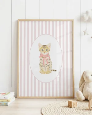 Tabby Kitten Pink Stripe Nursery Printable Cat Poster