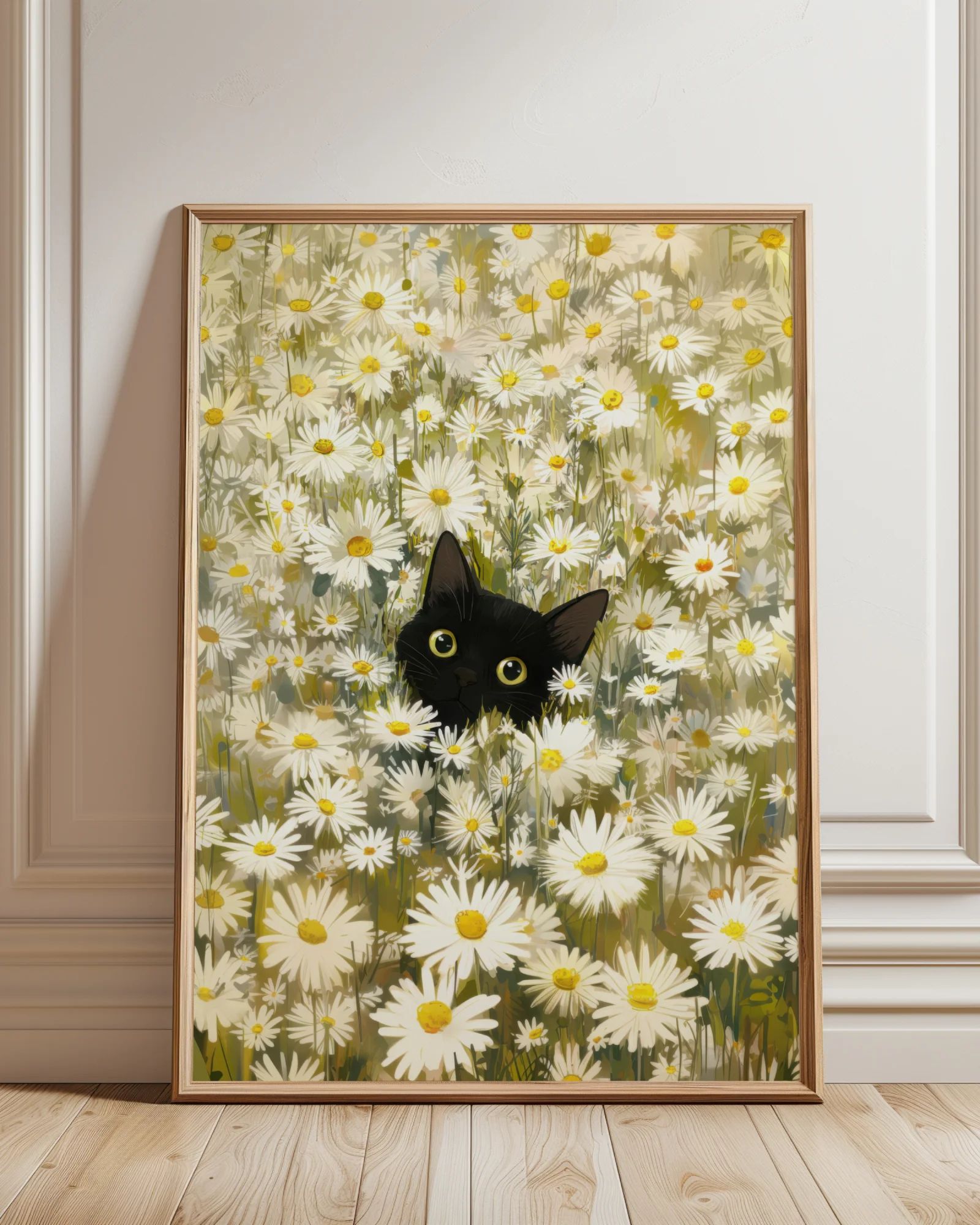 Black Cat Among Daisies Printable Cat Poster