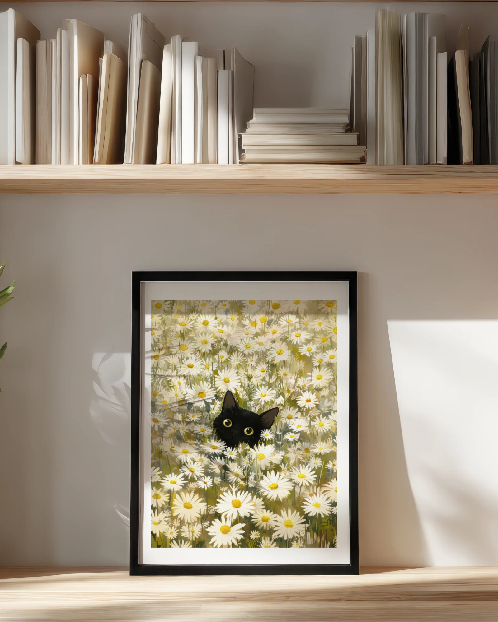 Black Cat Among Daisies Printable Cat Poster