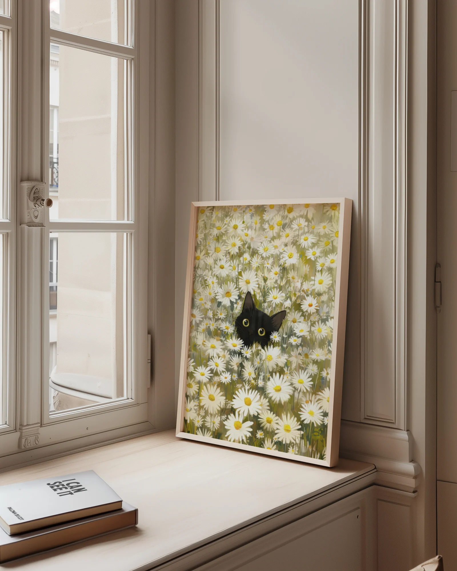 Black Cat Among Daisies Printable Cat Poster