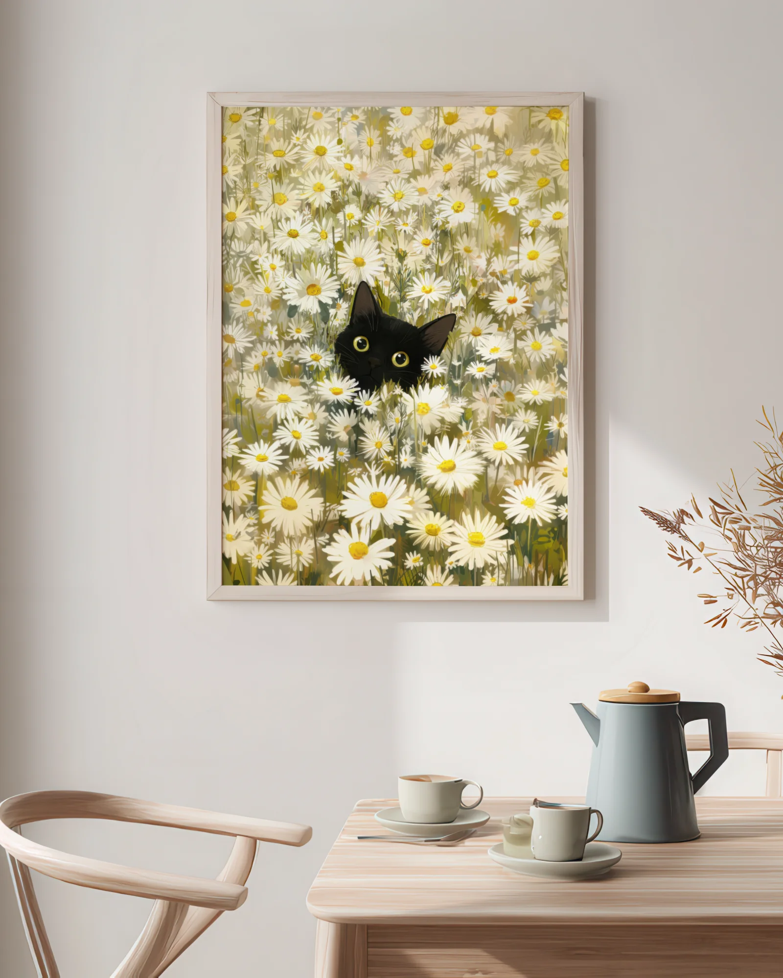 Black Cat Among Daisies Printable Cat Poster