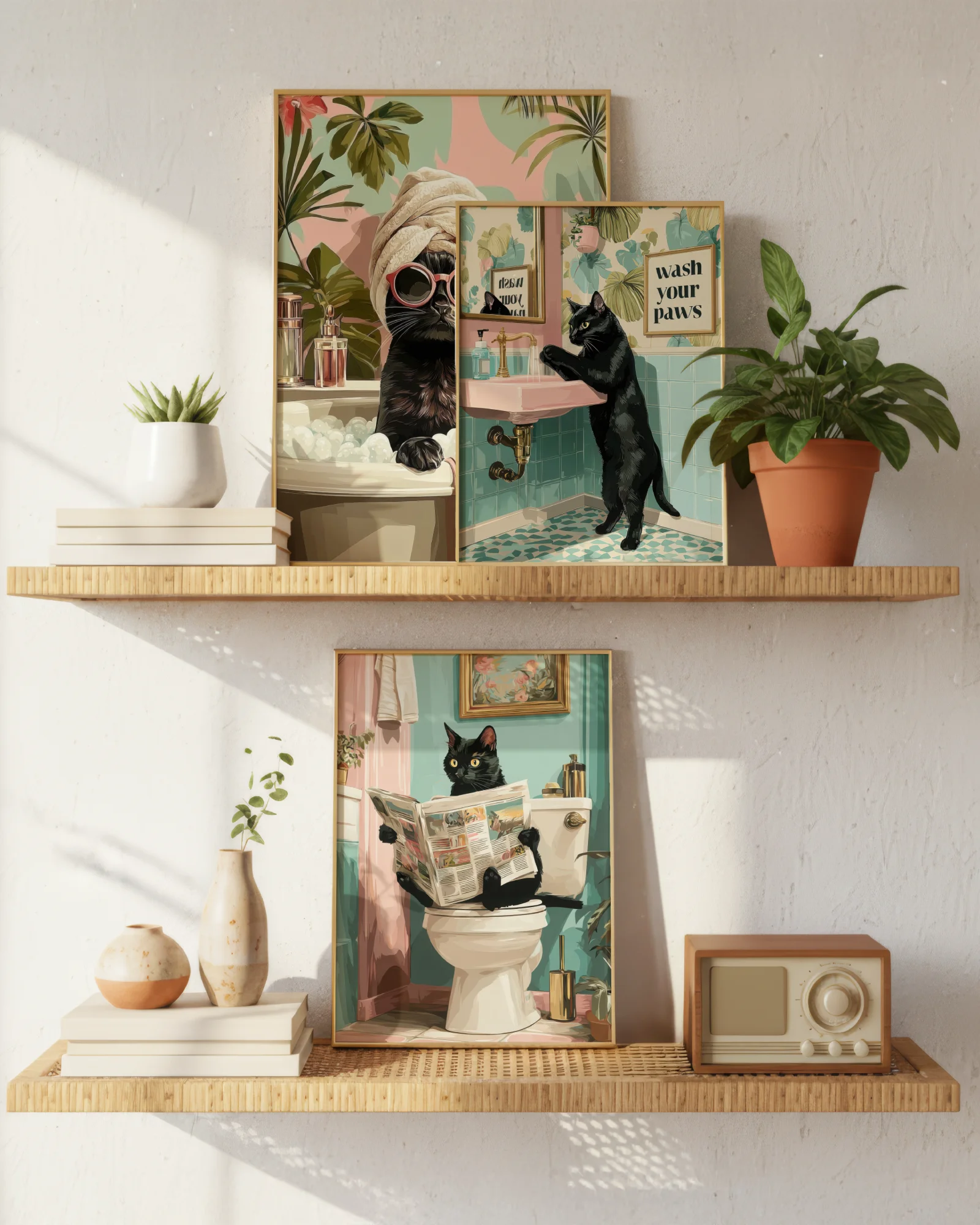 Black Cat Bathroom Printable Posters Set of 3 No.2