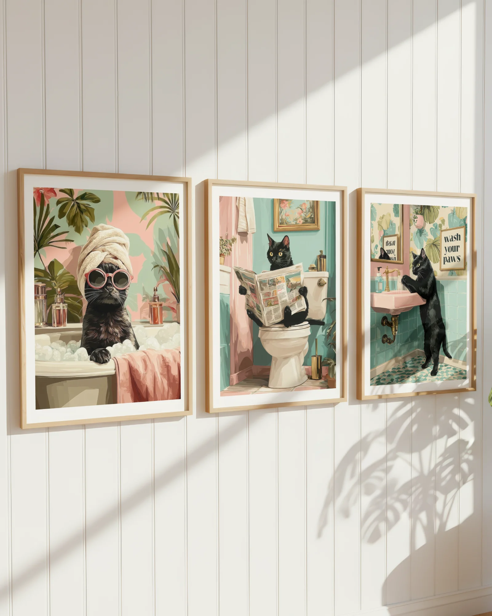 Black Cat Bathroom Printable Posters Set of 3 No.2