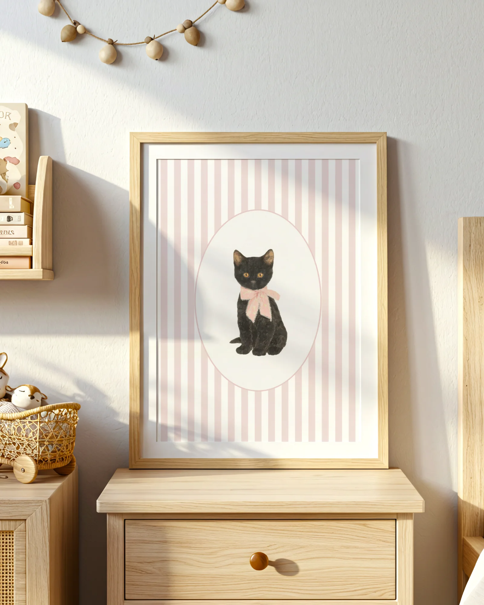 Black Cat Kitten Pink Stripe Nursery Printable Cat Poster - Image 5