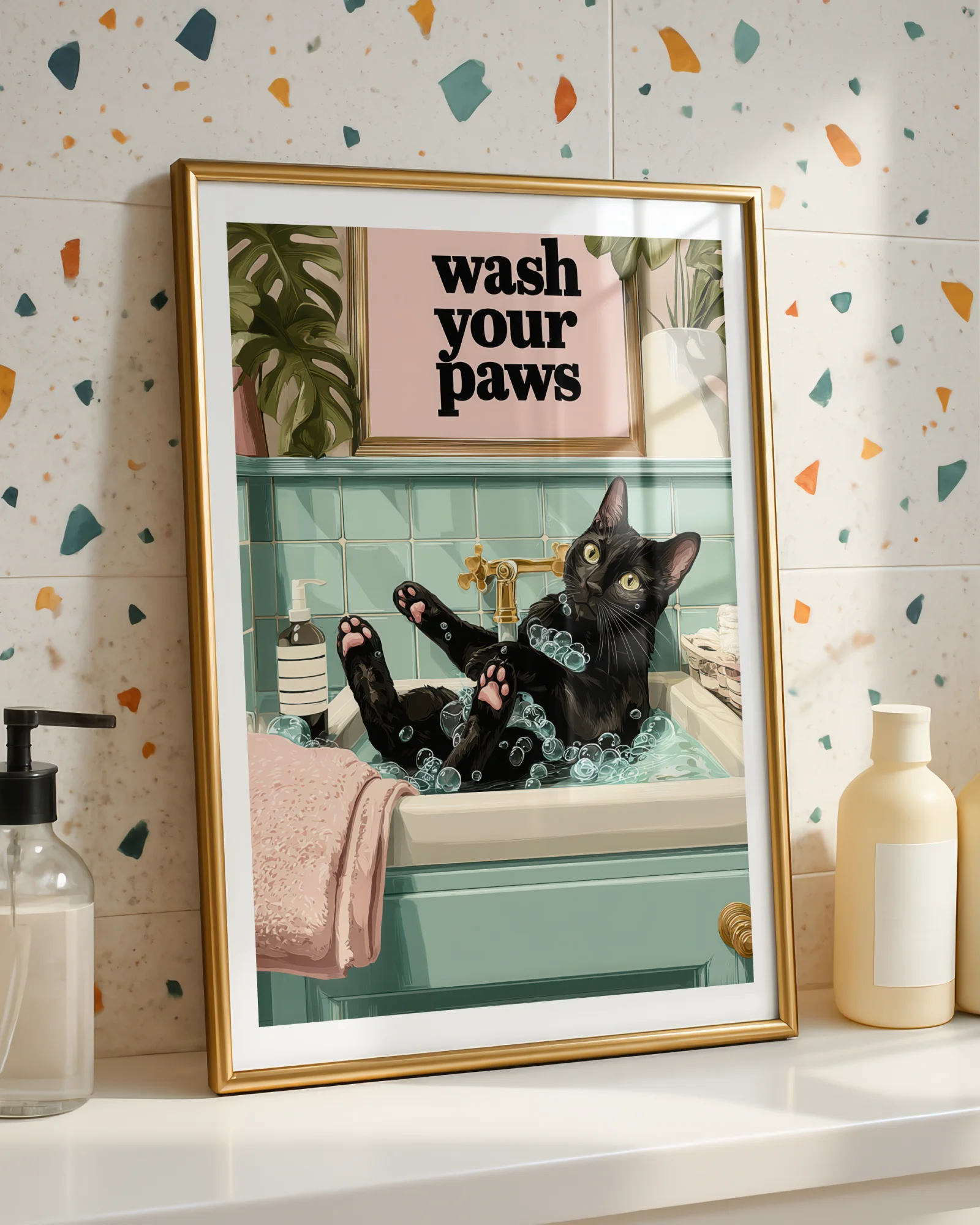 Black Cat Wash Your Paws Bubble Sink