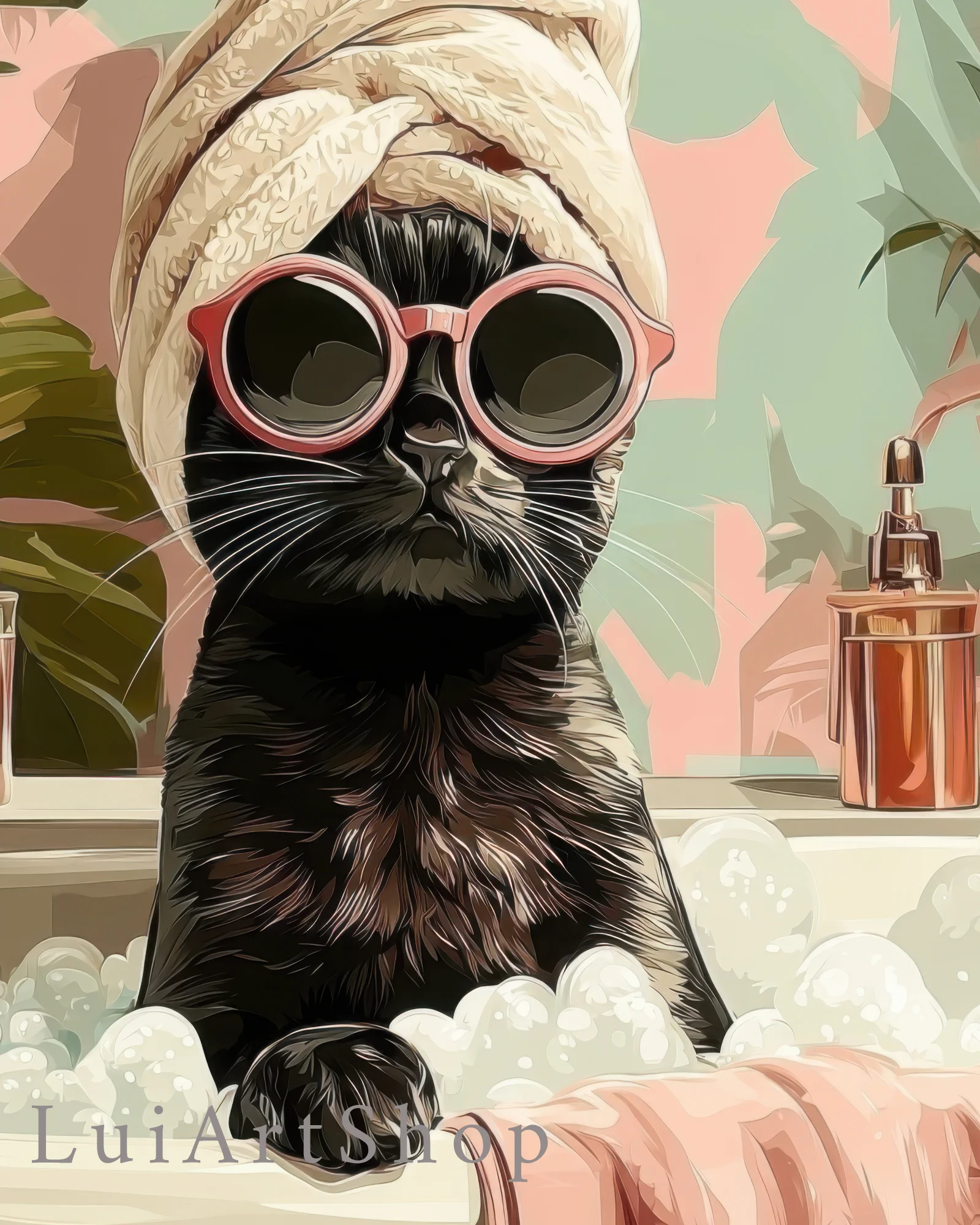 Black Cat in Bubble Bath