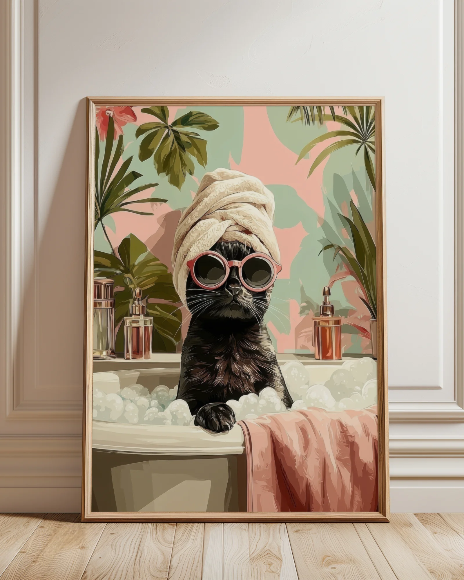 Black Cat in Bubble Bath