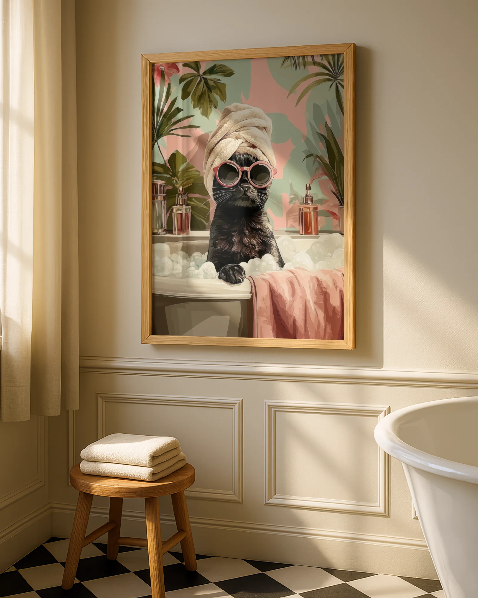 Black Cat in Bubble Bath