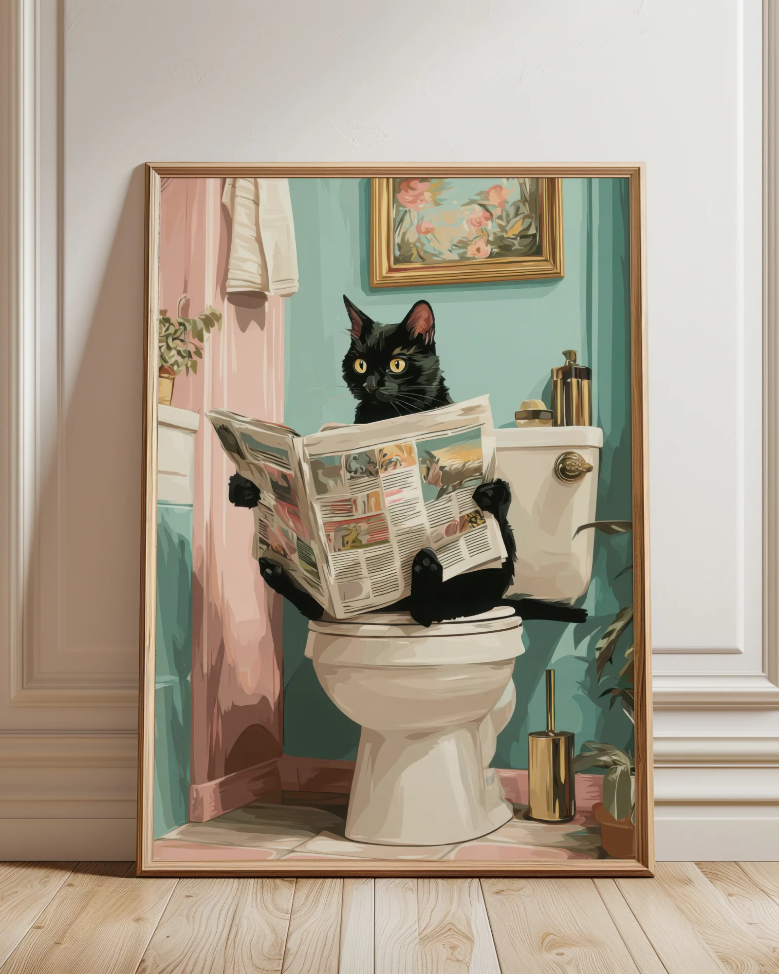 Black Cat on Toilet Funny Bathroom