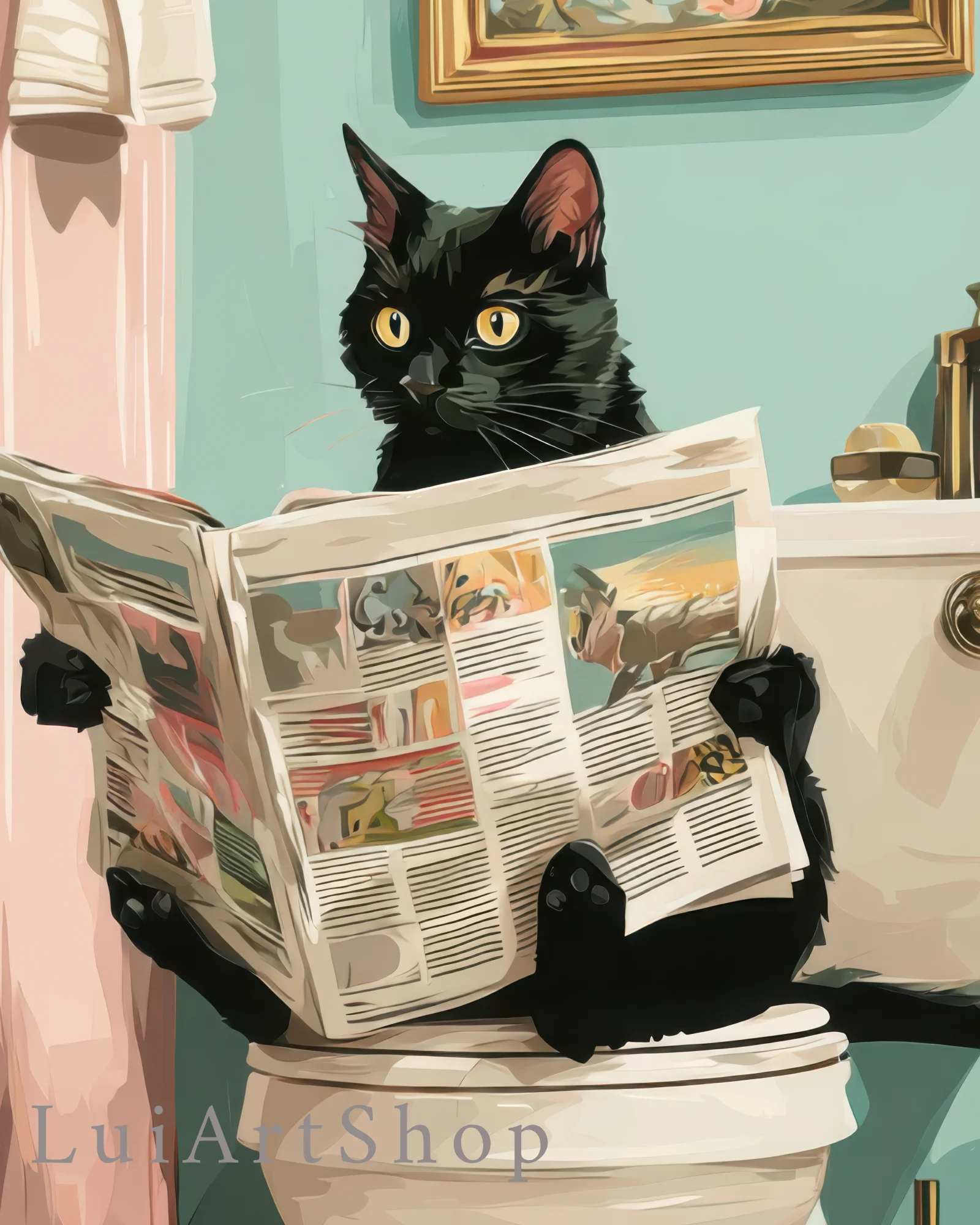 Black Cat on Toilet Funny Bathroom