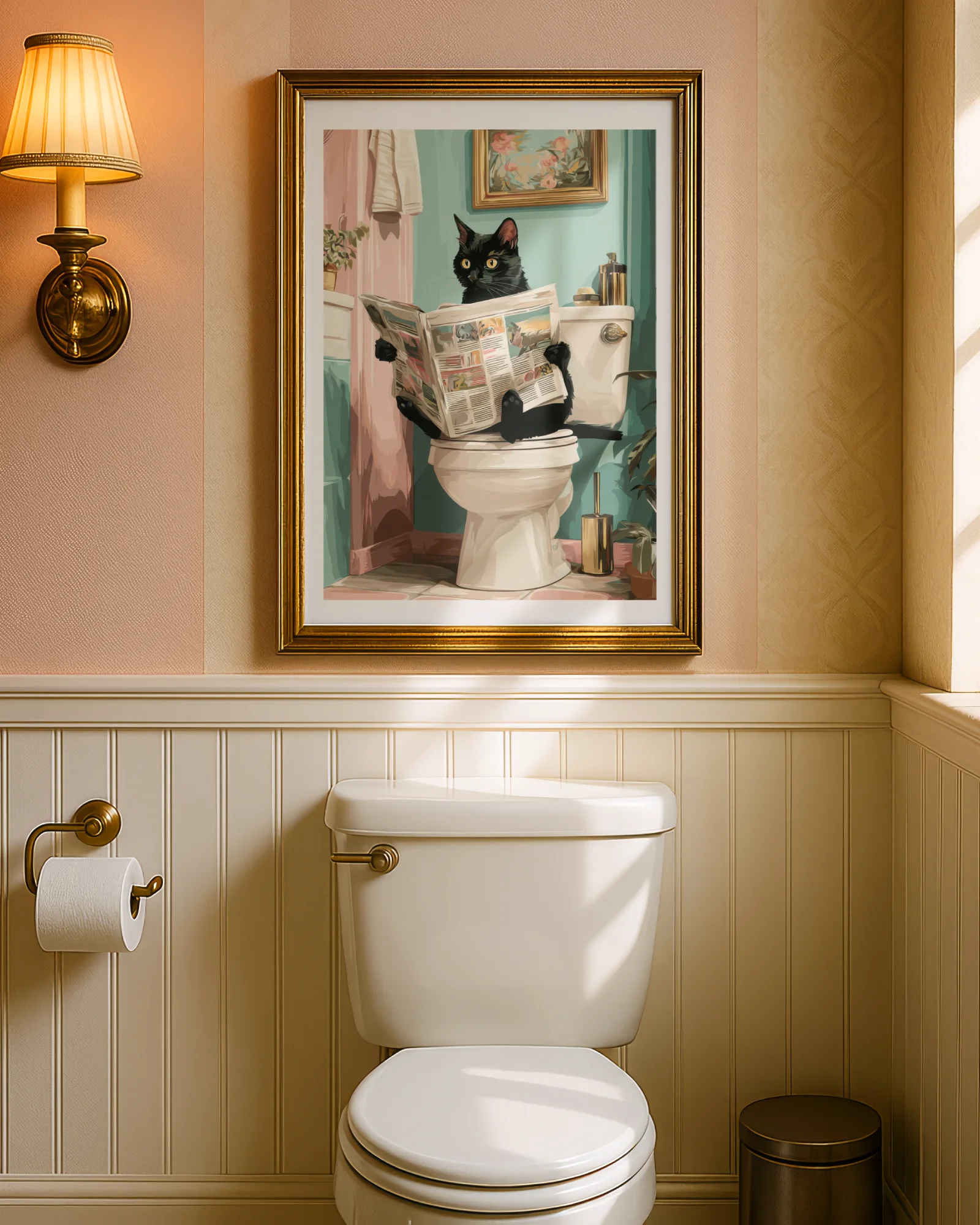 Black Cat on Toilet Funny Bathroom