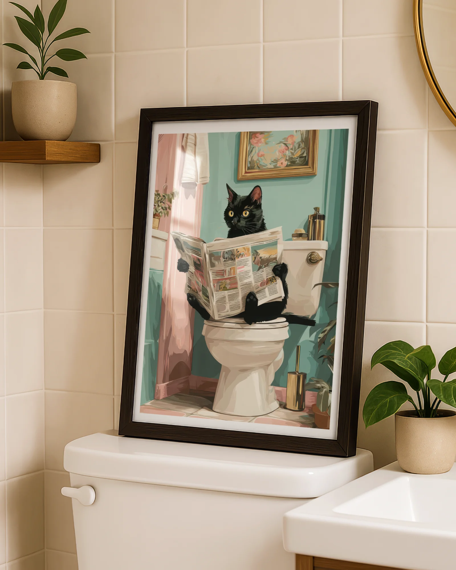 Funny Black Cat Sitting on Toilet Bathroom Printable Poster - Image 4
