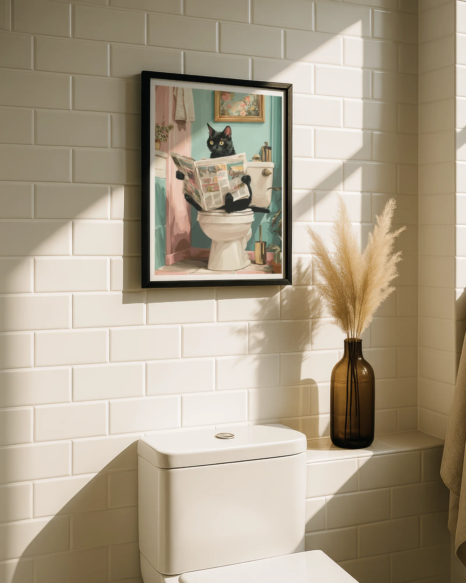 Black Cat on Toilet Funny Bathroom