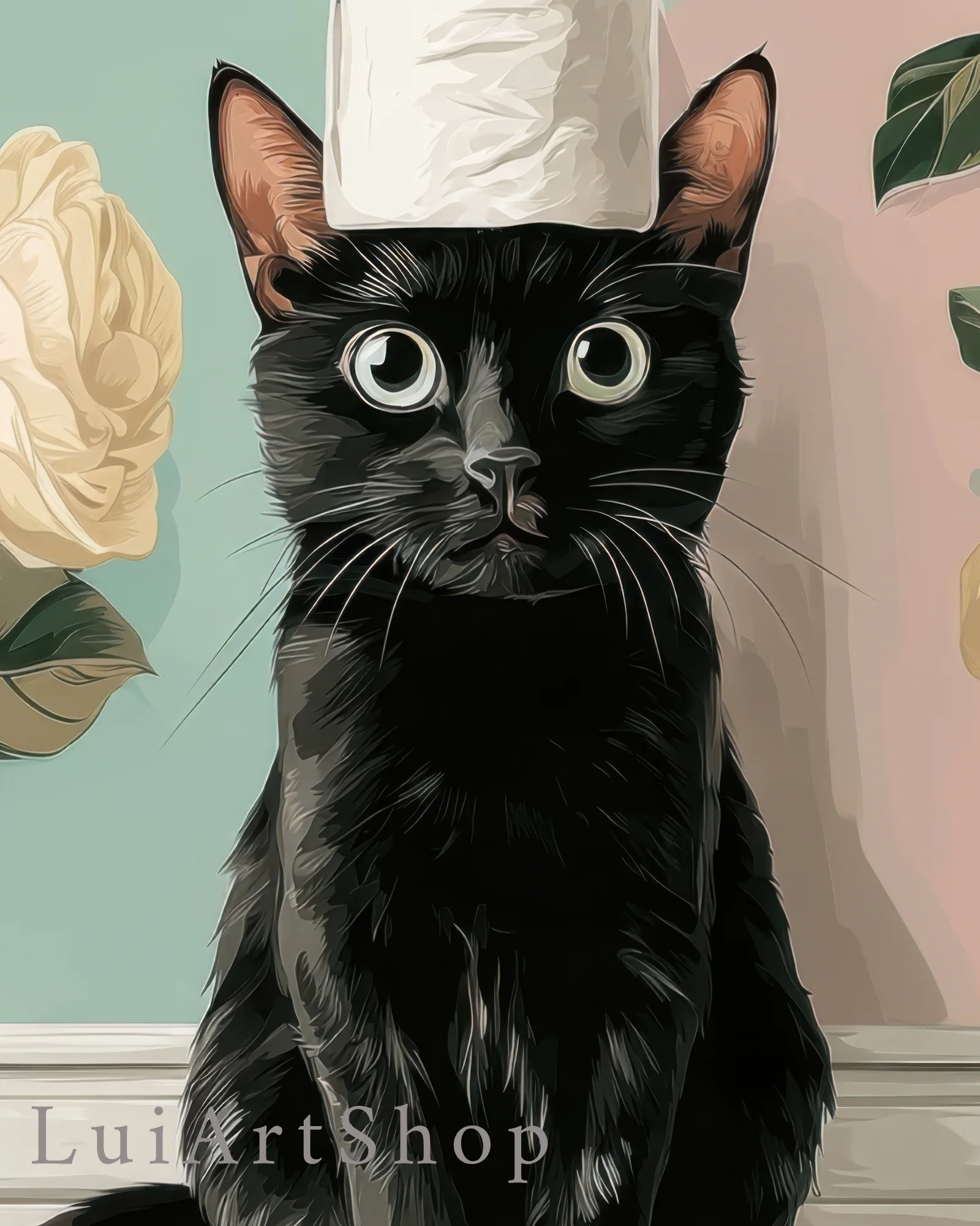 Black Cat with Toilet Paper on Head Bathroom Printable Poster - Image 10