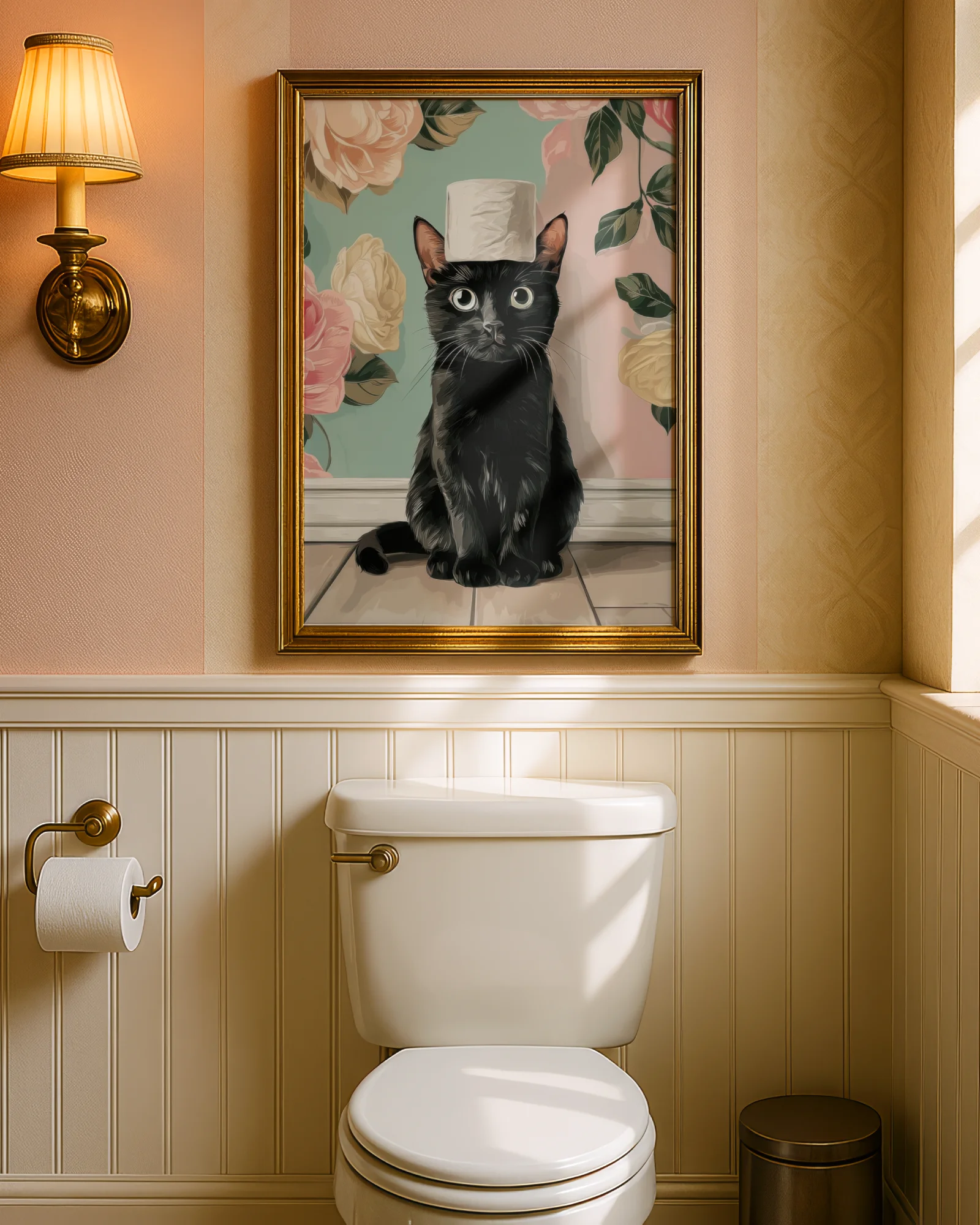 Black Cat with Toilet Paper on Head