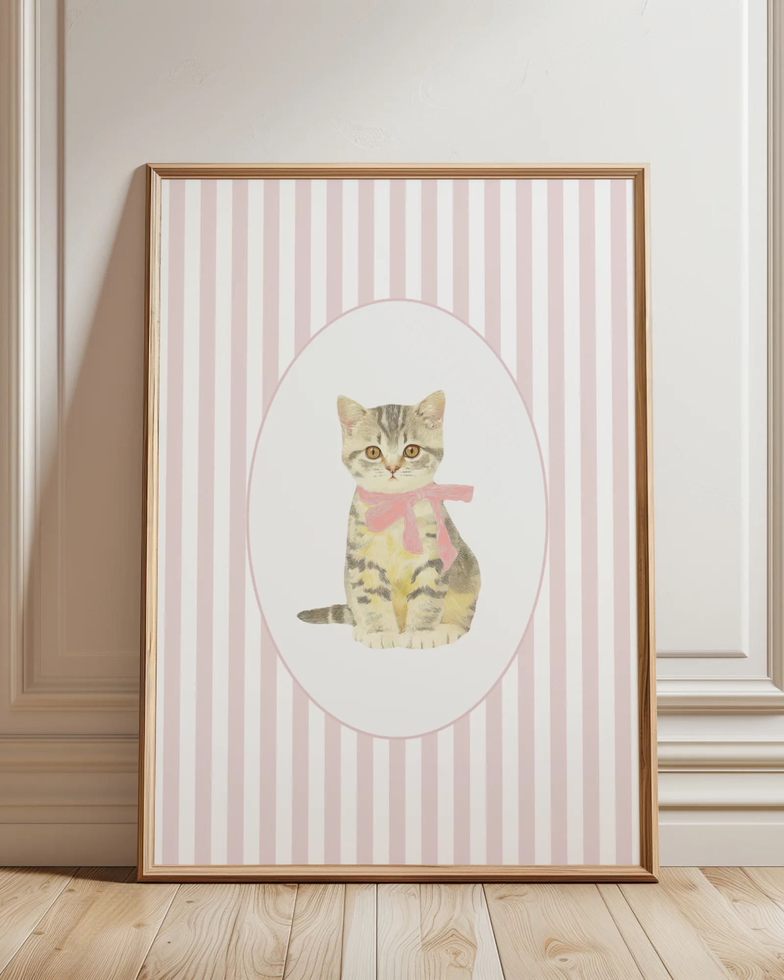 Gray Tabby Kitten Pink Stripe Nursery Printable Cat Poster