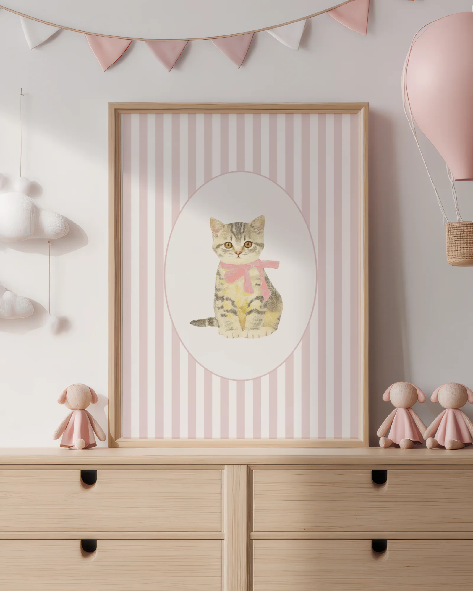 Gray Tabby Kitten Pink Stripe Nursery Printable Cat Poster