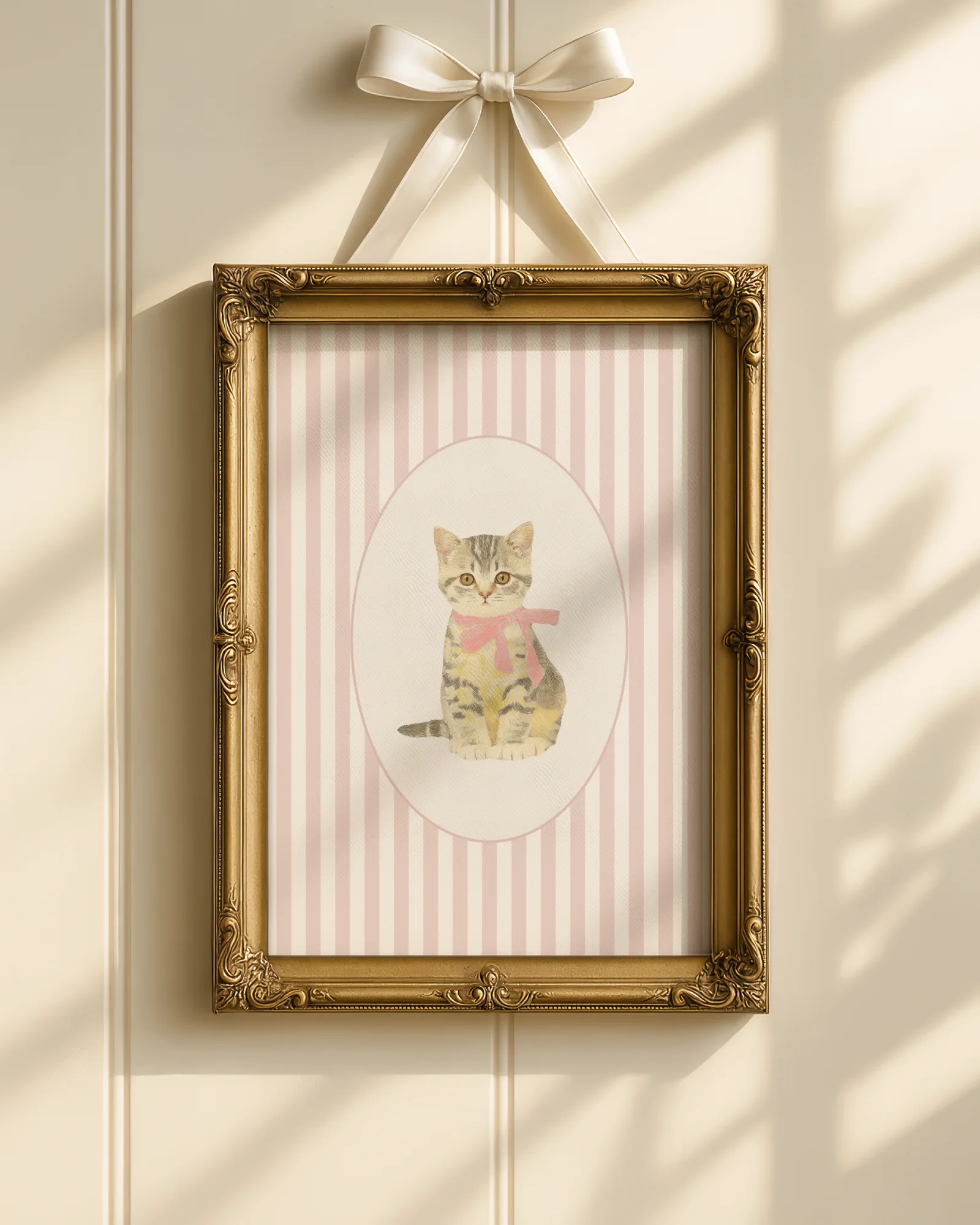 Gray Tabby Kitten Pink Stripe Nursery Printable Cat Poster