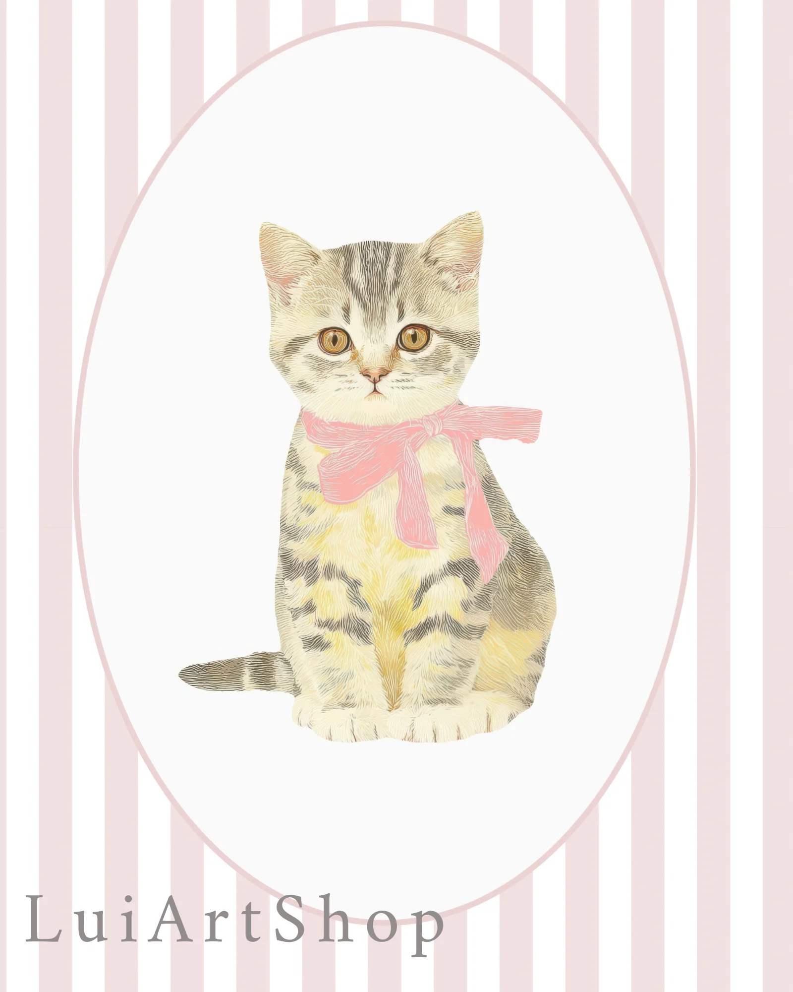 Gray Tabby Kitten Pink Stripe Nursery Printable Cat Poster