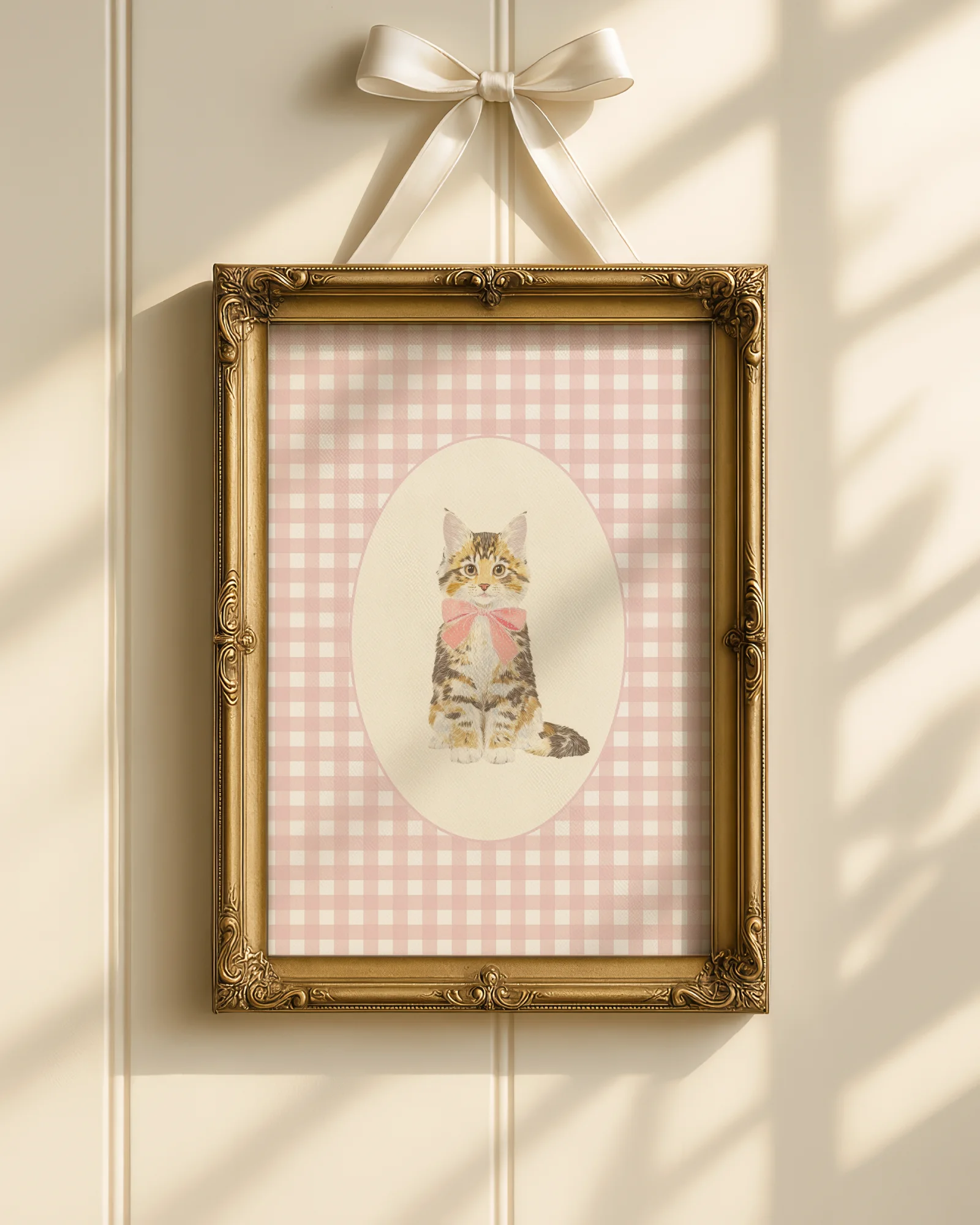 Maine Coon Kitten Pink Gingham Nursery Printable Cat Poster - Image 6