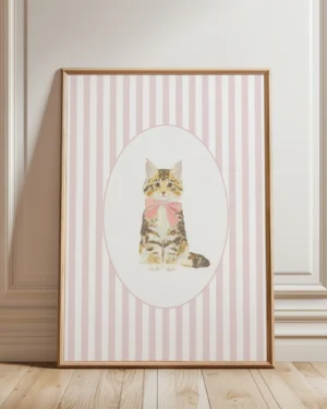 Maine Coon Kitten Pink Stripe Nursery Printable Cat Poster
