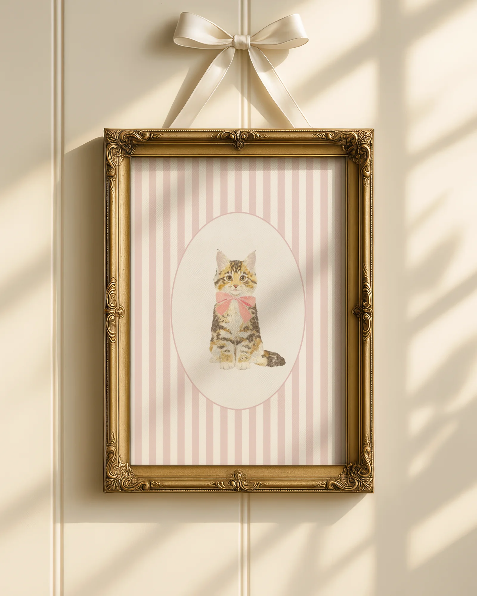Maine Coon Kitten Pink Stripe Nursery Printable Cat Poster