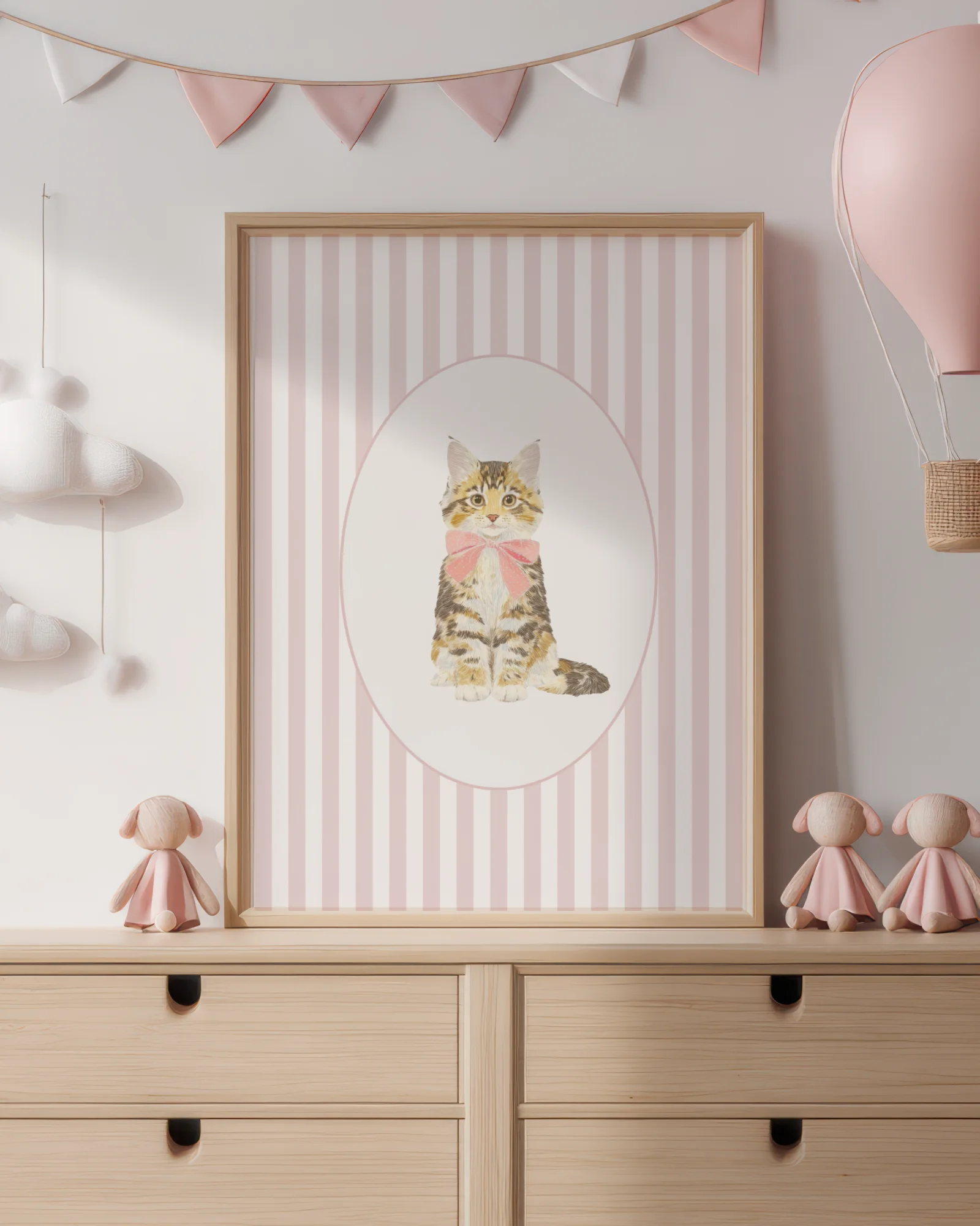 Maine Coon Kitten Pink Stripe Nursery Printable Cat Poster